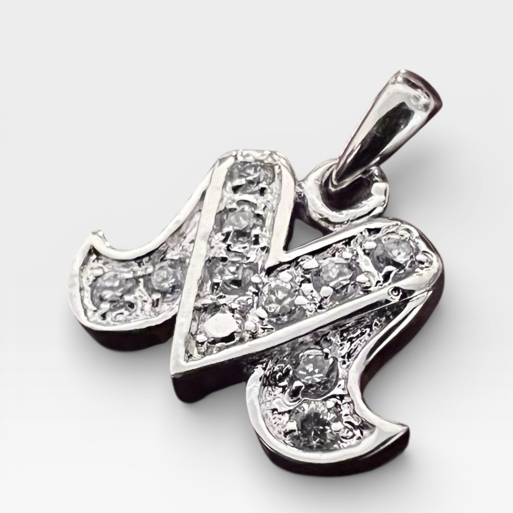 Sterling Silver Initial M Pendant with CZ Crystals